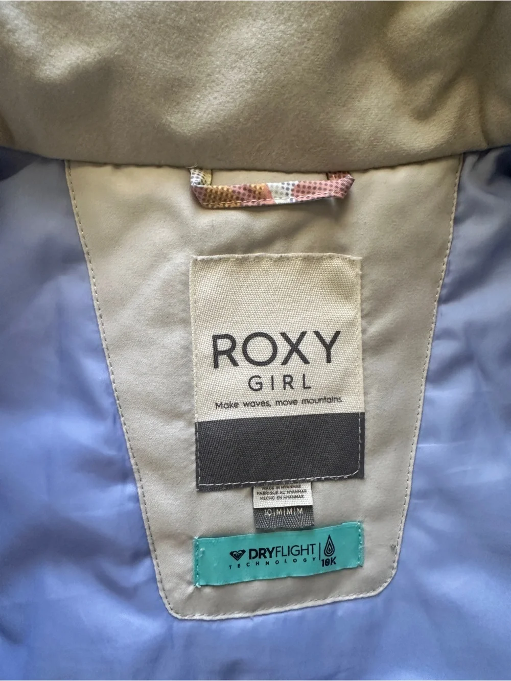 Roxy Kids Hooded Raincoat in Light Blue, Pink & Yellow Letter Print